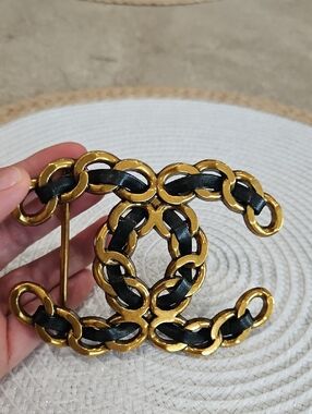 Gold and Black Interwoven Leather CC Belt Buckle Designer Style